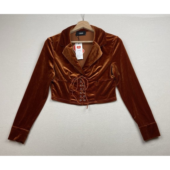 Cider Tops - New Cider Velvet Lace Up Women's Crop Top Rust Small BOHO Romantic Pullover NWT